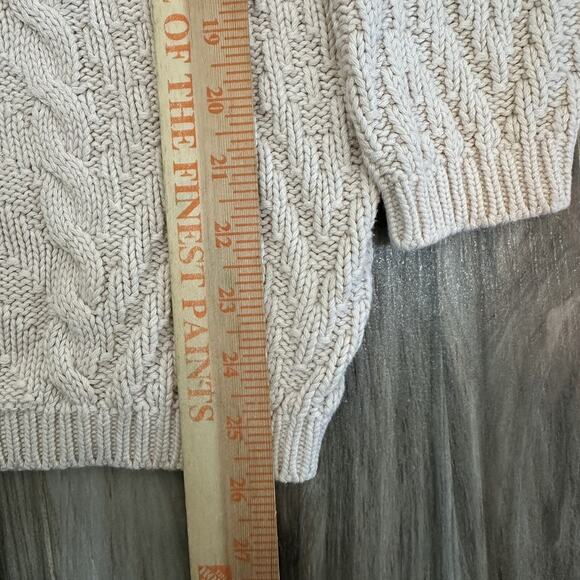 VTG Sweater M Cream Cotton Fisherman Pullover Cable Knit Crew Chunky Oversized - Picture 5 of 7